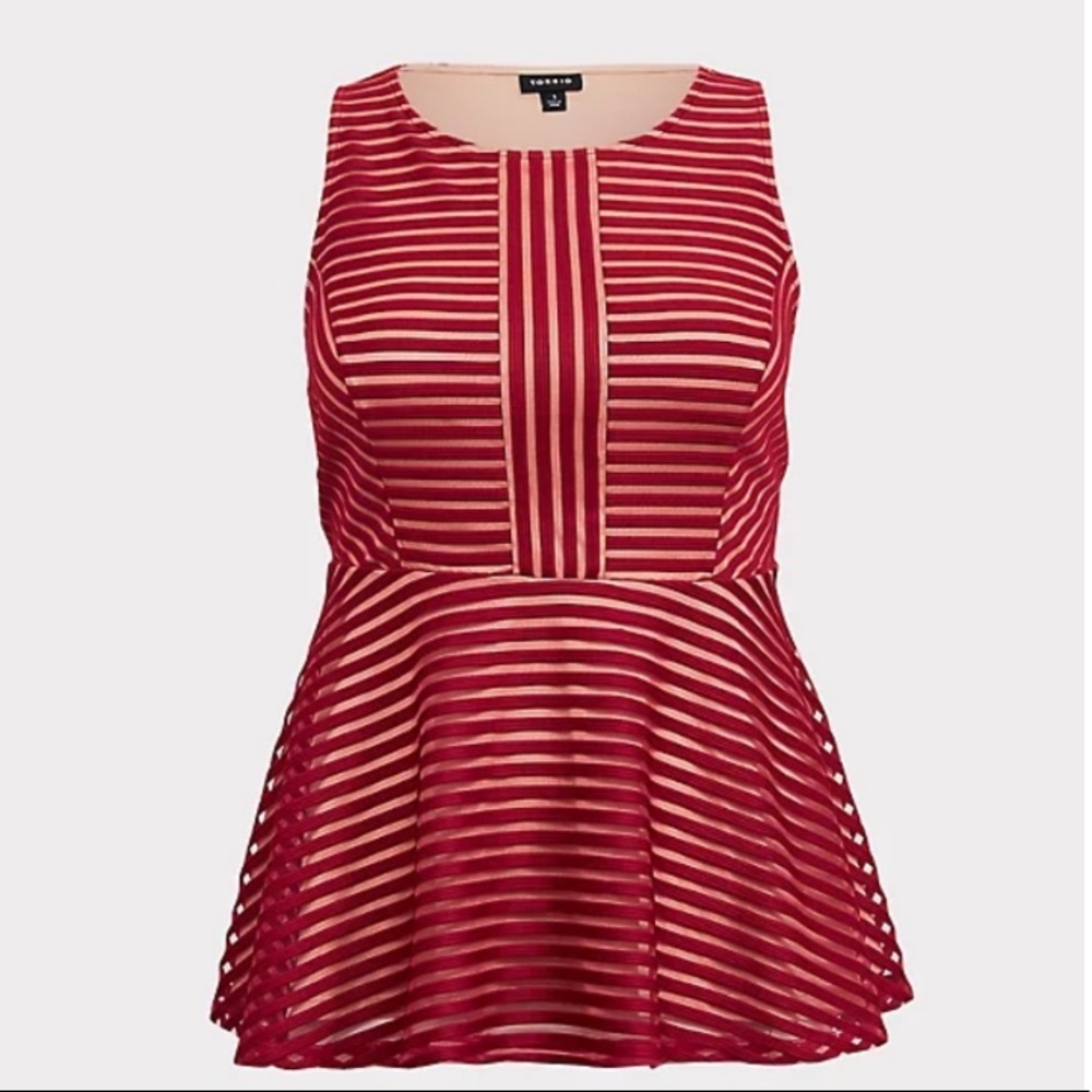 🌟HP🌟Torrid Size 5X DARK RED SHADOW STRIPE PEPLUM TOP 🆕 - Picture 3 of 7